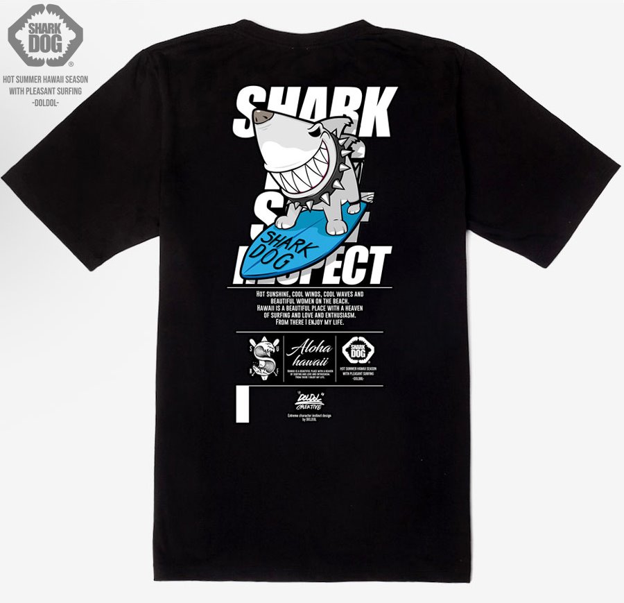 [돌돌] SHARK DOG_tshirts-138 샤크독 서프 하와이 여름 서핑 불독 강아지 캐릭터 그래픽 디자인 티셔츠 반팔티