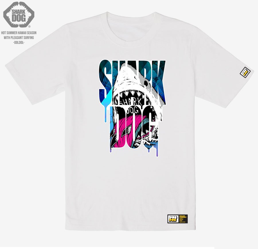 [돌돌] SHARK DOG_tshirts-134 샤크독 서프 하와이 여름 서핑 불독 강아지 캐릭터 그래픽 디자인 티셔츠 반팔티