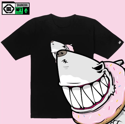 [돌돌컴퍼니] SHARK DOG_tshirts-258 샤크독 서핑 NFT PFP 캐릭터 그래픽 디자인 티셔츠 반팔티