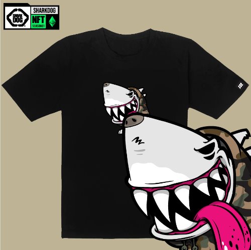 [돌돌컴퍼니] SHARK DOG_tshirts-254 샤크독 서핑 NFT PFP 캐릭터 그래픽 디자인 티셔츠 반팔티