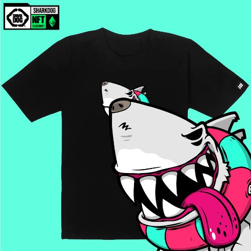 [돌돌컴퍼니] SHARK DOG_tshirts-256 샤크독 서핑 NFT PFP 캐릭터 그래픽 디자인 티셔츠 반팔티